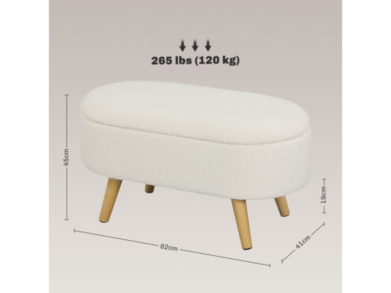  Banc de rangement blanc avec couvercle, repose-pieds en bois avec revêtement en tissu, pour entrée et salon  - Conforama C