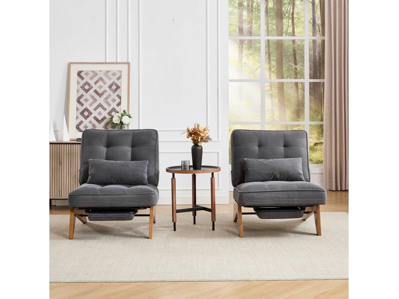  Fauteuil relaxant en velours côtelé gris foncé avec repose-pieds, dossier réglable, coussin lombaire et pieds en bois  - Conforama B