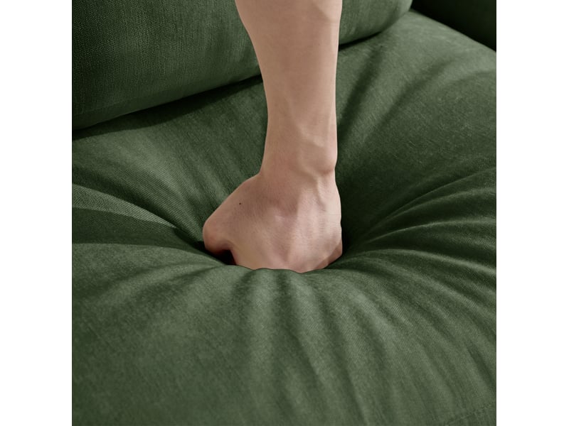  Canapé d’angle modulaire 4 places 330x143x88 cm, coussins lombaires et accoudoirs, avec pouf, tissu en chenille, vert  - Conforama E