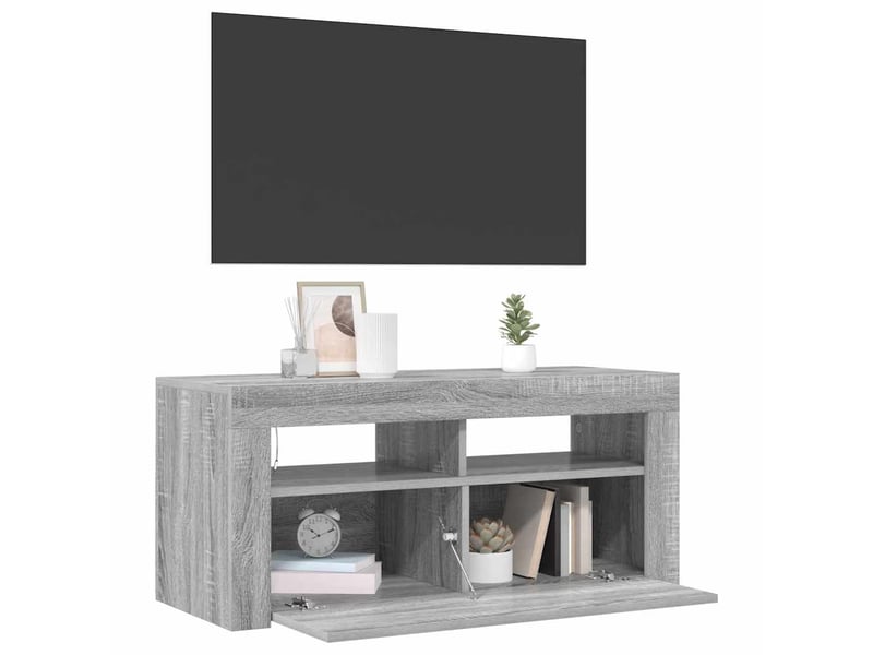  Meuble tv - banc tv - meuble de rangement avec lumières led sonoma gris 90x35x40 cm  - Conforama D
