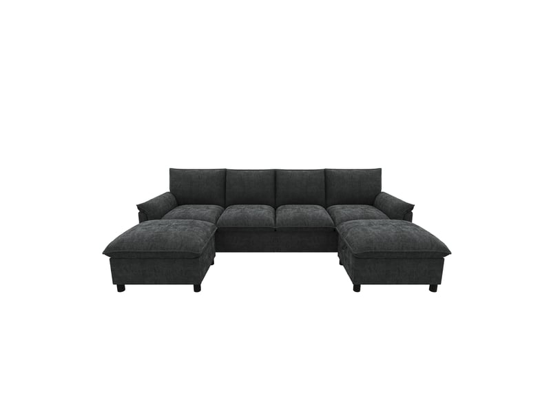  Canapé d'angle modulaire u kora noir 264,5x142,5x84 cm avec 2 poufs mobiles  - Conforama A