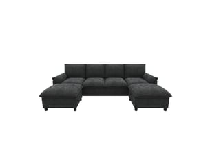 Canapé d'angle modulaire u kora noir 264,5x142,5x84 cm avec 2 poufs mobiles