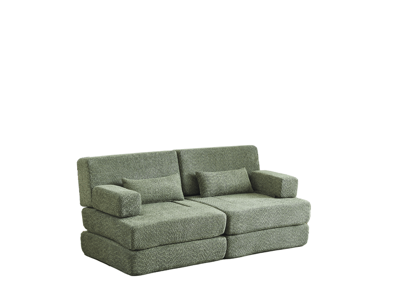  Canapé modulaire convertible 4 places – vert – assise 2-en-1 pliable, tissu chenille, gain de place pratique  - Conforama E
