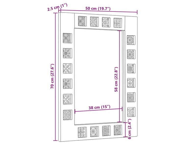 Miroir de salle de bain, miroir de toilette avec stockage naturel 50 x 70 x 3 cm cf62531 - Conforama E