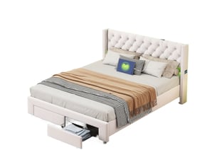 Lit avec rangement 160x200 cm BURSDANY   coloris beige