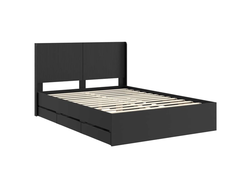 Lit double- lit adulte - cadre de lit avec rangement et tête de lit noir 150 x 200 cm - Conforama C