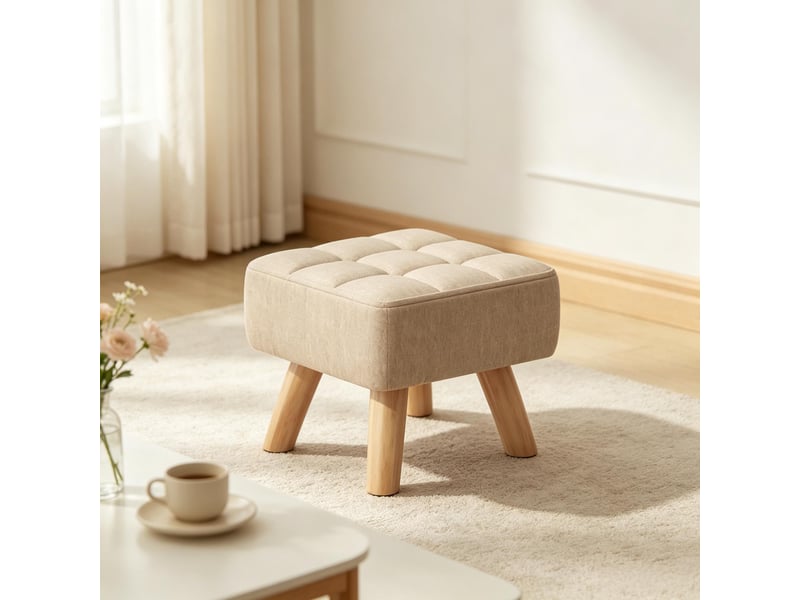  Tabouret rembourré - marron clair - mousse, lin, bois de caoutchouc - 27x27x26 cm - poids 2.3 kg - charge max. 110 kg 27x27x26cm - Conforama B