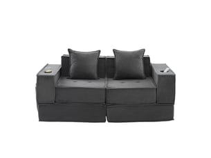 Canapé-lit 2 places convertible avec pouf de rangement, 2 coussins inclus, poches latérales, tissu doux, canapé modulable confortable