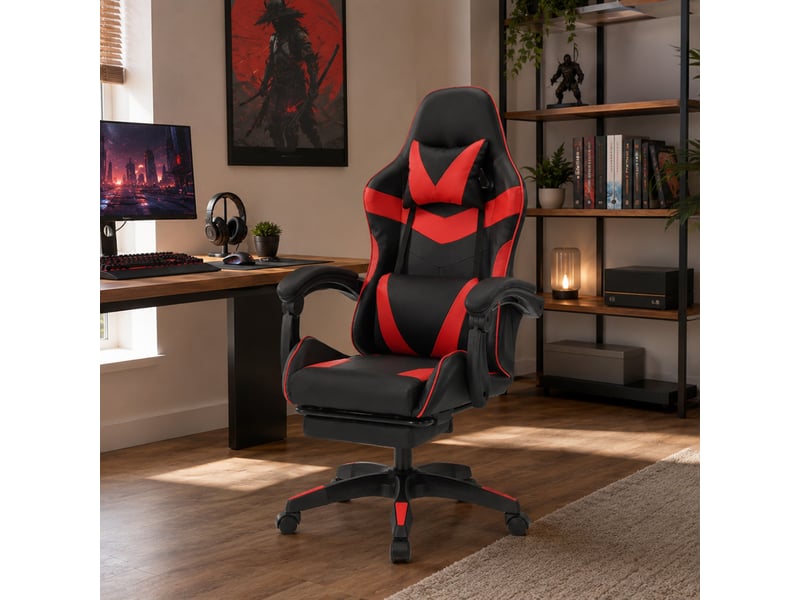  Chaise gaming de bureau ergonomique inclinable noir et rouge akron  - Conforama B