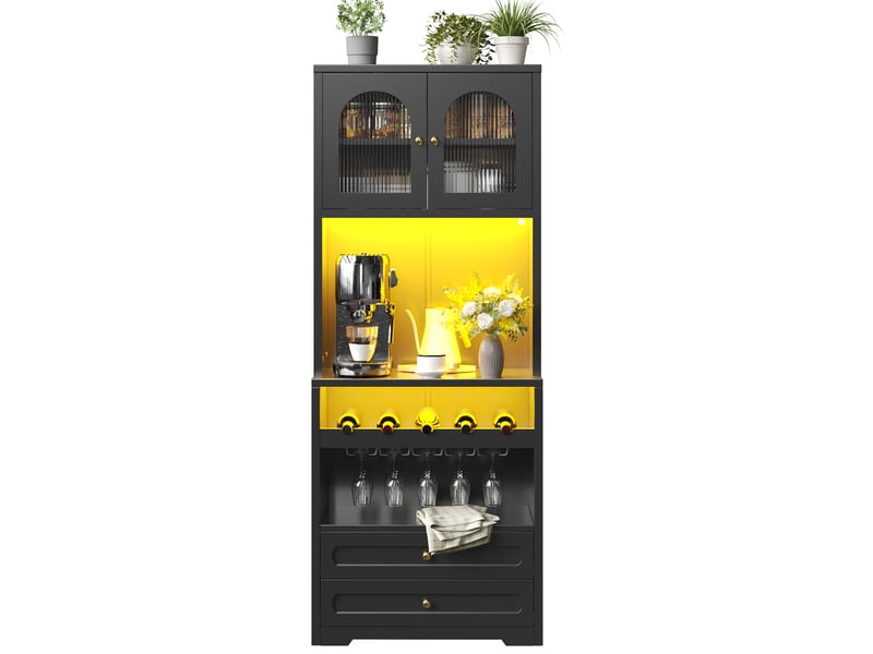  Ensemble de 2 meubles hauts 140x40x180 cm avec led, range-bouteilles, noir  - Conforama A
