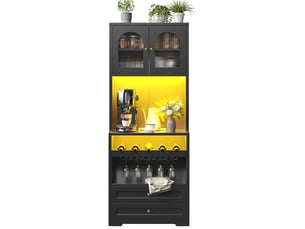 Ensemble de 2 meubles hauts 140x40x180 cm avec led, range-bouteilles, noir