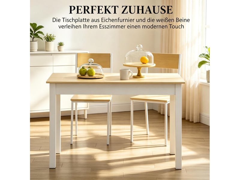 Table à manger rectangulaire chêne et blanc – 119 x 70 x 75 cm - Conforama D