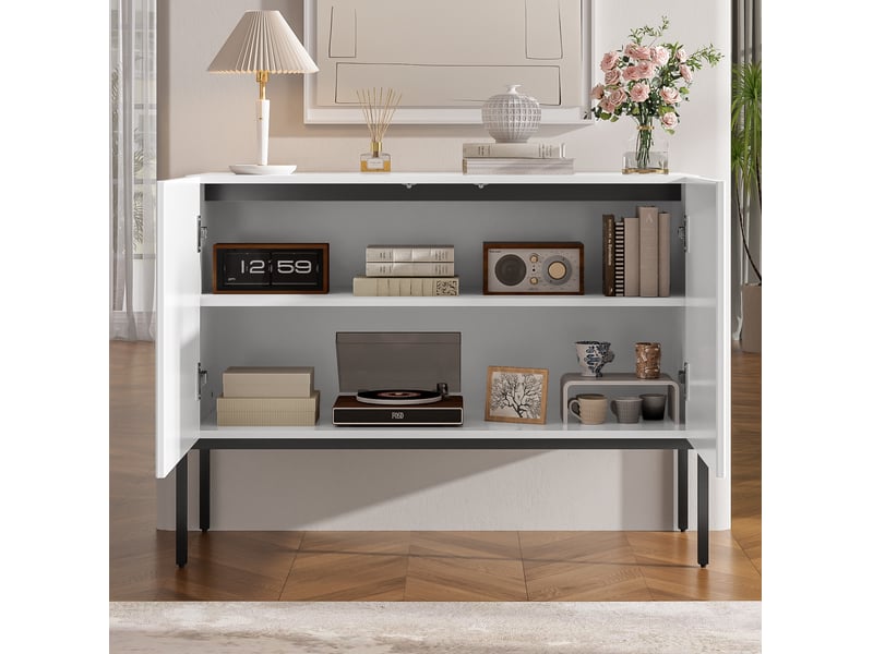  Buffet 100x40x75 cm à 2 portes, pieds en métal, blanc  - Conforama D