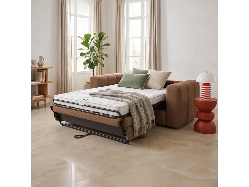  Canapé capitonné convertible 3 places en tissu chenille moka - ouverture express - cester Cester - Conforama B