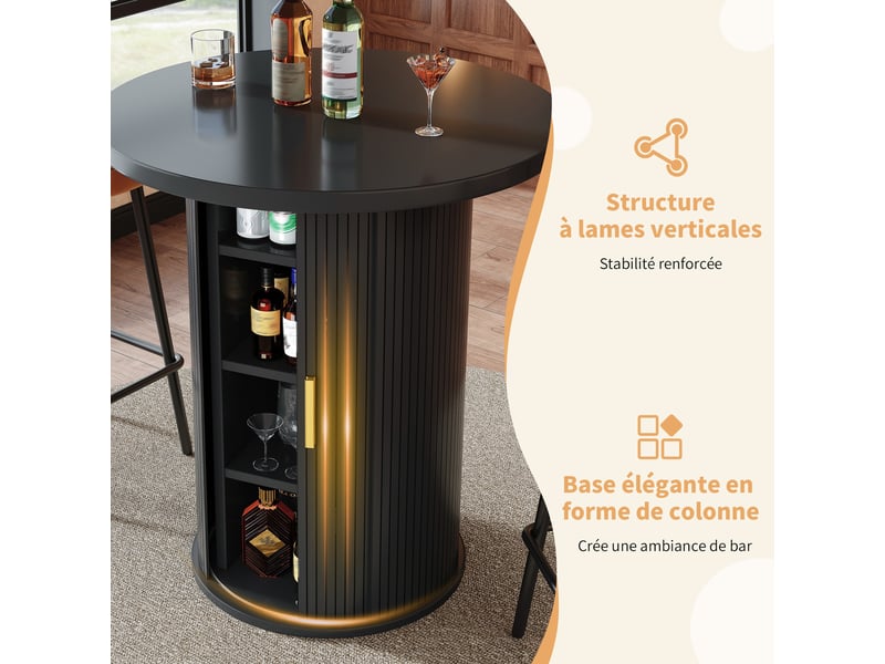 Table de bar ronde avec rangement mange-debout aspect bois table haute pour salon 60x60x91cm - Conforama W