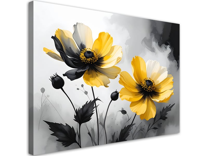  Image sur toile, fleurs jaunes en noir et blanc contrasté 100x70 1312610755 - Conforama A