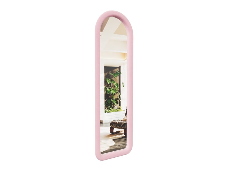  Miroir sur pied - 160 x 50 cm - rose - miroir plein pied arqué, cadre rembourré en velours, style romantique français  - Conforama A