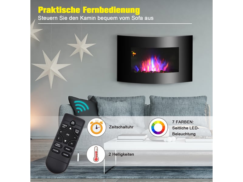 Cheminée électrique murale 65 cm, effet flamme led 3d, chauffage 9001800 w, 7 couleurs - Conforama R