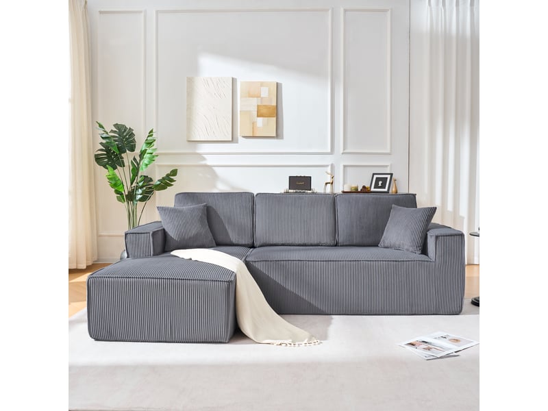  Canapé d’angle l modulable gris en velours côtelé avec méridienne 3 places mousse hd  - Conforama B