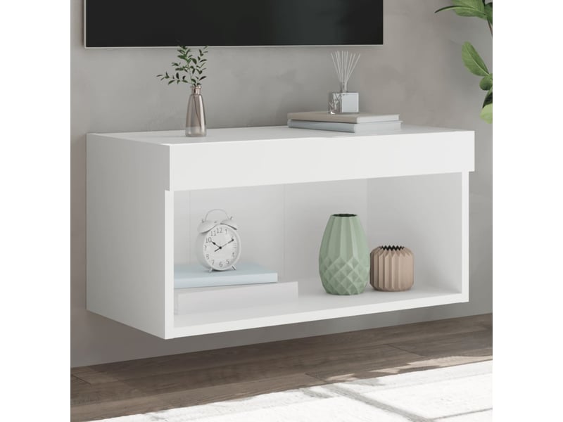 Meuble tv - banc tv - meuble de rangement avec lumières led blanc 60x30x30 cm - Conforama B