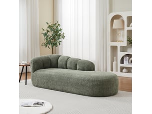 Chaise lounge moderne avec dossier courbe à ondes en velours chenille vert sauge, divan avec accent vert foncé, sofa sans accoudoirs confortable pour salon, chambre à coucher et recoin lecture