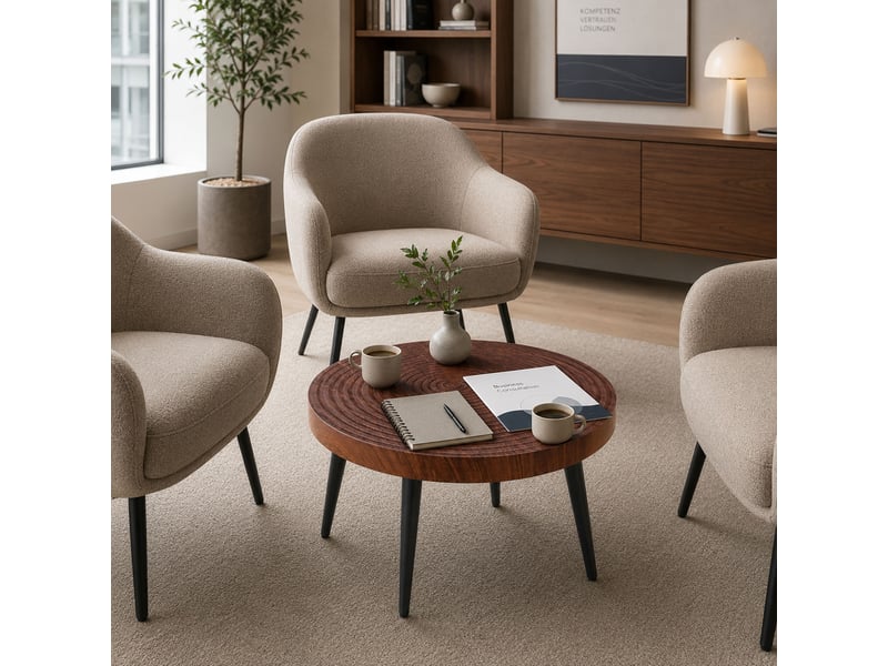  Table basse ronde noyer en 3d surface texturée avec pieds en métal pour petit espace  - Conforama B