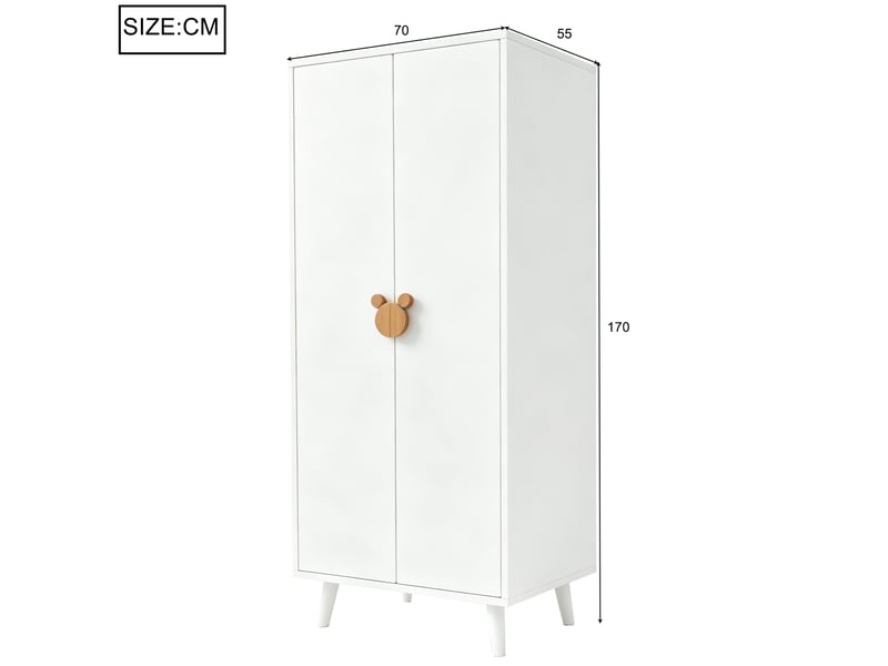 Armoire 2 portes avec penderie et rangement inférieur, poignées fantaisie, en mdf blanc, 70 × 55 × 170 cm - Conforama D