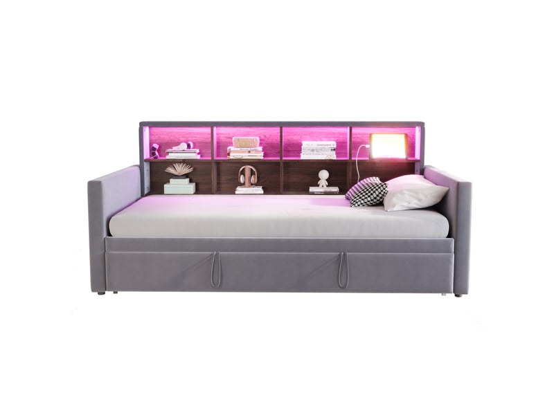  Lit canapé en velours gris 90 x 190 cm  - Conforama A