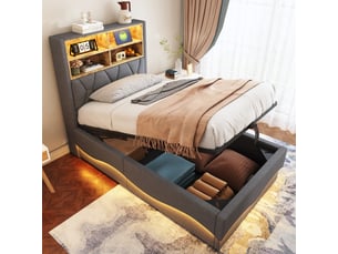 Lit coffre 90x200 cm <strong></strong>  <strong>Qualité haut de gamme</strong> coloris gris