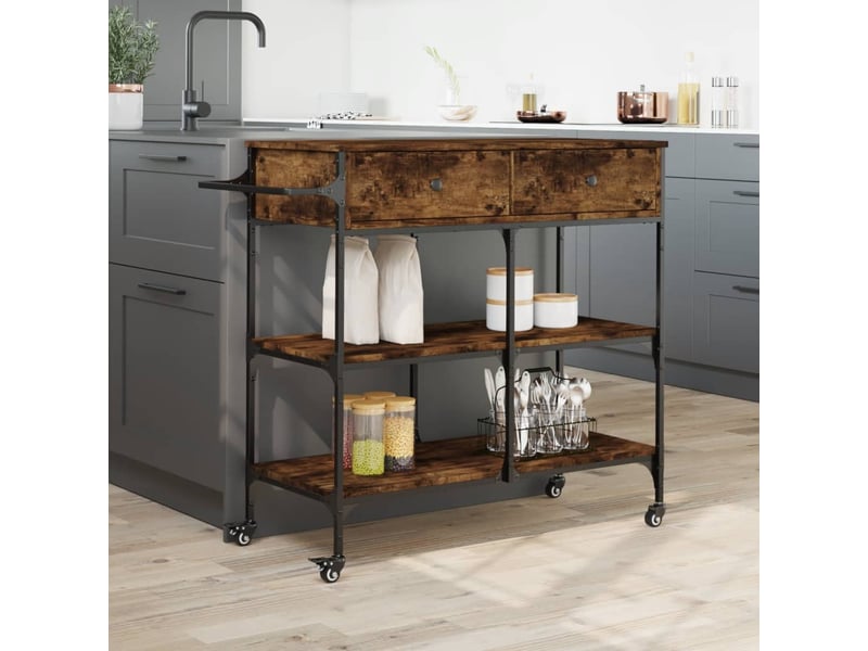  Desserte de cuisine, chariot de rangement chêne fumé 105x42x95 cm bois d'ingénierie  - Conforama D