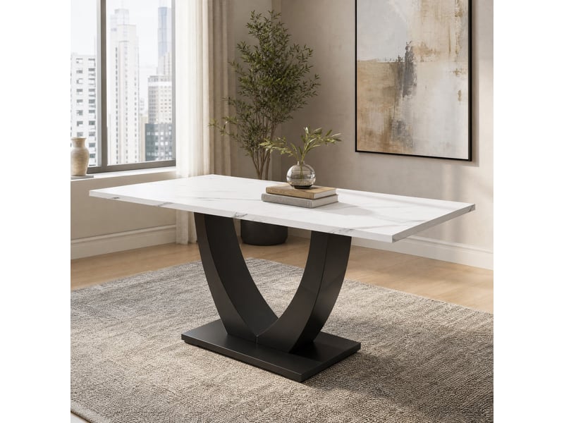Table à manger rectangulaire avec pieds réglables - lpospi - plateau effet marbre, mdf et métal blanc noir 140 × 75 cm - Conforama C