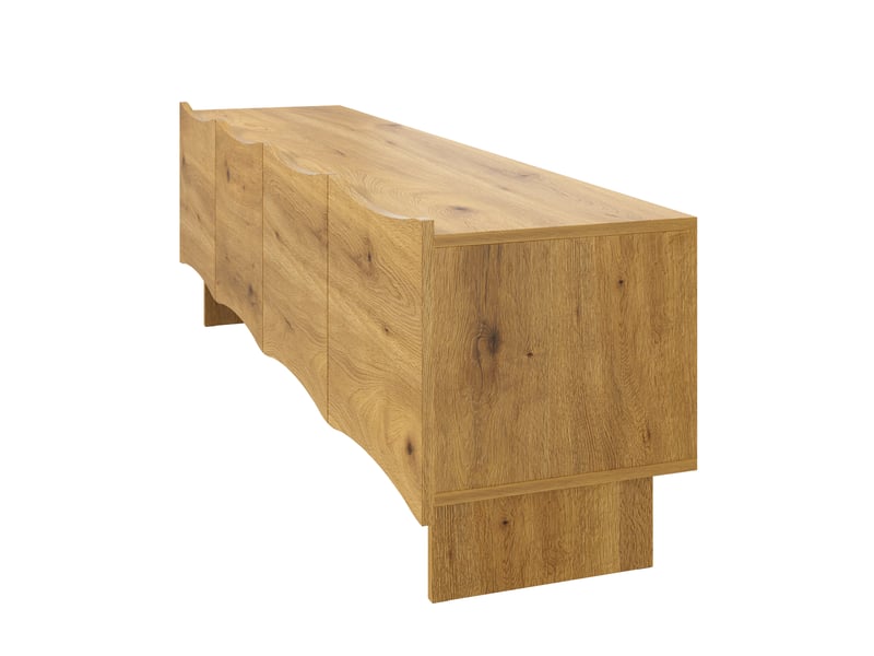  Meuble tv moderne motif vague 155 cm - 4 portes passe-câbles intégré aspect bois naturel  - Conforama R