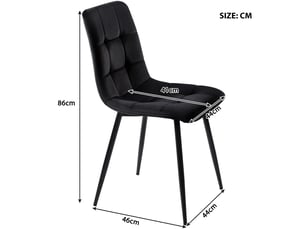 Lot de 4 chaises de salle à manger en velours noir – design moderne capitonné avec pieds en métal robuste et protection des sols