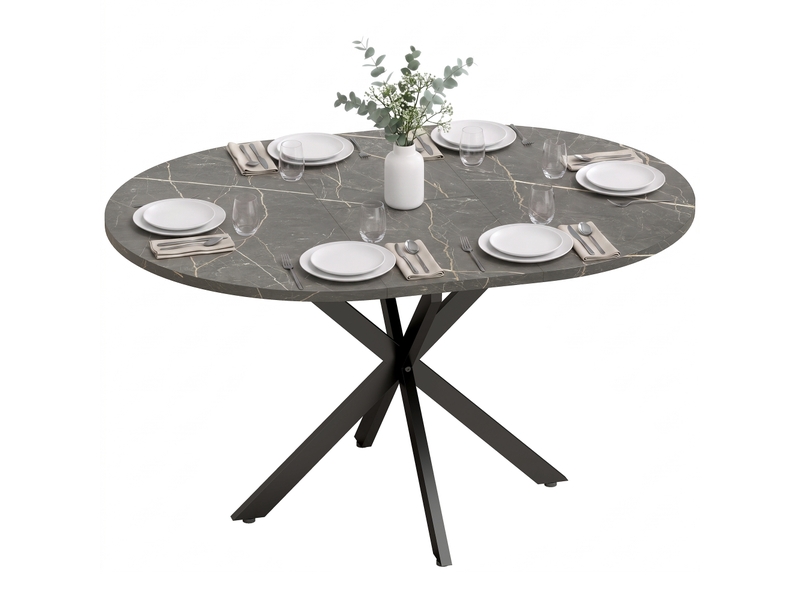  Table à manger extensible pour 4 à 6 personnes avec plateau extensible, piètement en x, marbre noir  - Conforama B