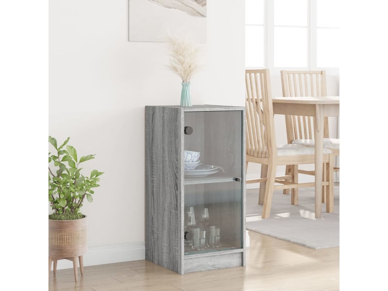  Buffet - armoire latérale avec portes en verre sonoma gris 35x37x75,5 cm  - Conforama C