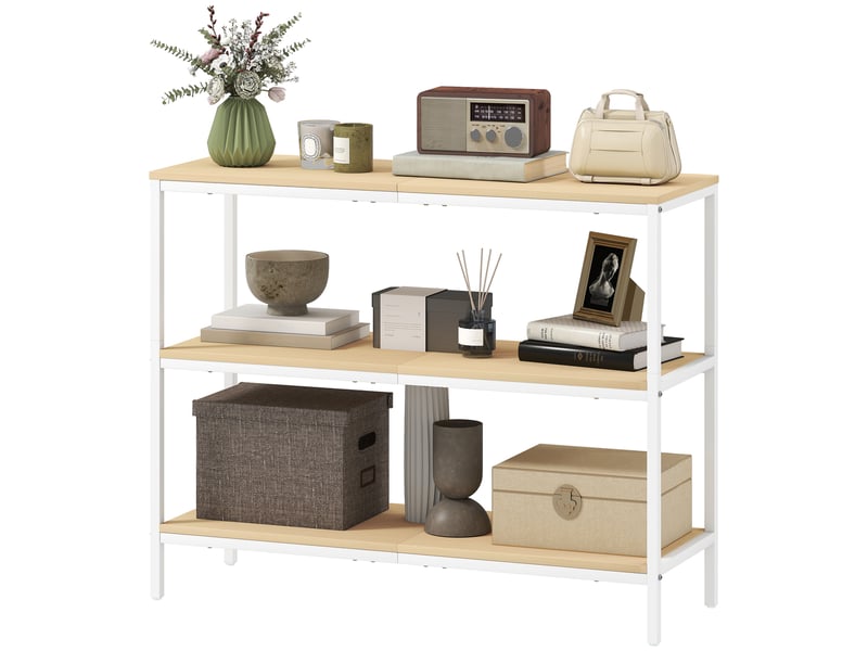  Console d'entrée avec 3 étagères ouvertes et pieds en métal, idéale pour un couloir, un salon ou une chambre. Coloris naturel et blanc.  - Conforama B
