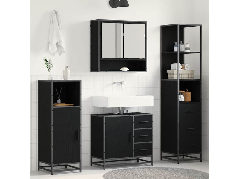 Ensemble de mobilier de salle de bain 3 pièces chêne noir cf64462 - Conforama B