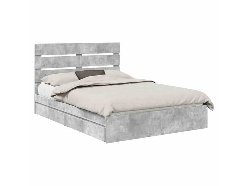 Lit double- lit adulte - lit de rangement gris béton 150 x 200 cm bois d'ingénierie - Conforama A