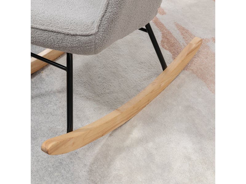  Fauteuil à bascule gris clair en tissu polaire, fauteuil relax de salon avec accoudoirs, 71 x 98 x 101 cm  - Conforama E