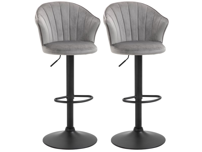 Tabourets de bar lot de 2 pivotants réglables en hauteur avec dossier et repose-pieds en tissu gris - Conforama A
