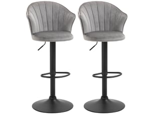 Tabourets de bar lot de 2 pivotants réglables en hauteur avec dossier et repose-pieds en tissu gris