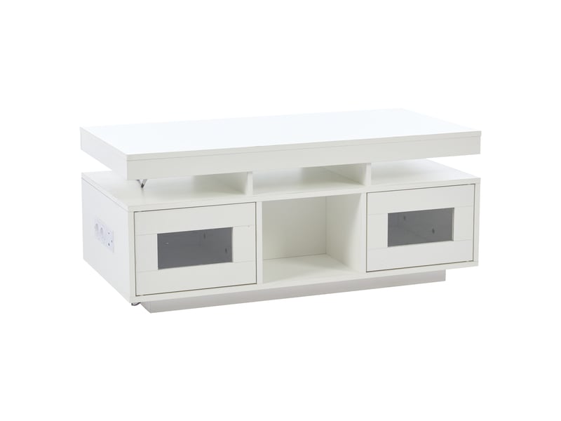  Table basse avec 2 portes 2 niches led et prise usb, en panneau de particules, blanc, 100×50×43 cm - uvrion  - Conforama A