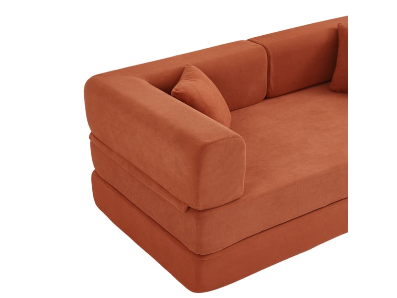  Canapé convertible 3 places en velours côtelé orange, accoudoirs repositionnables  - Conforama D