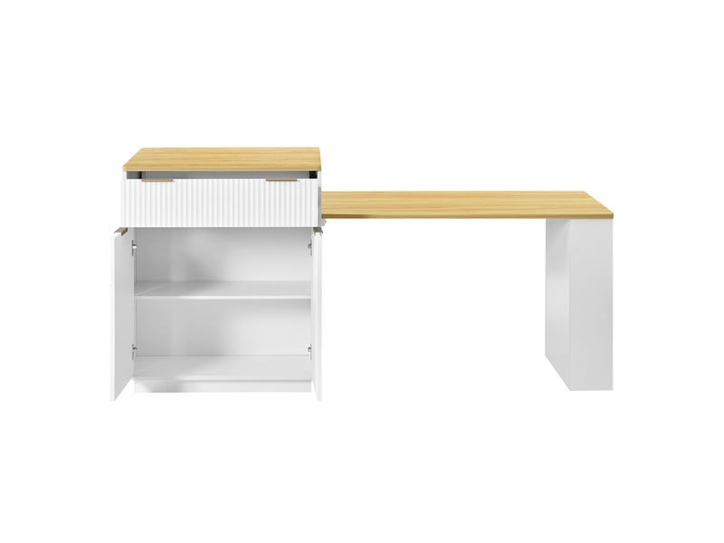  Îlot de cuisine à roulettes avec table extensible, led, étagères réglables, prises et tiroirs, blanc Jamama eleni - Conforama W