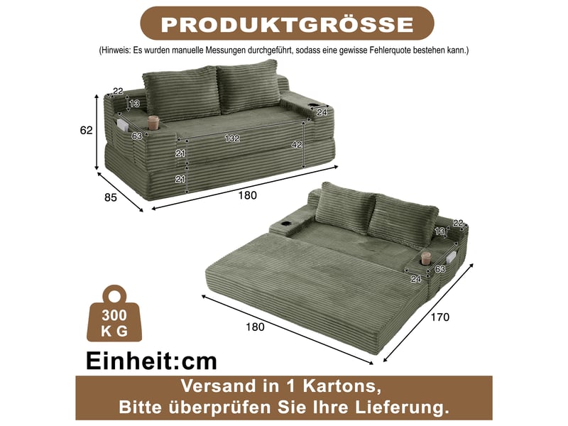  Canapé convertible, canapé-lit, porte-gobelets, 2 en 1, pour salon, chambre, mobilier pour espace de vie, en velours tricoté  - Conforama R
