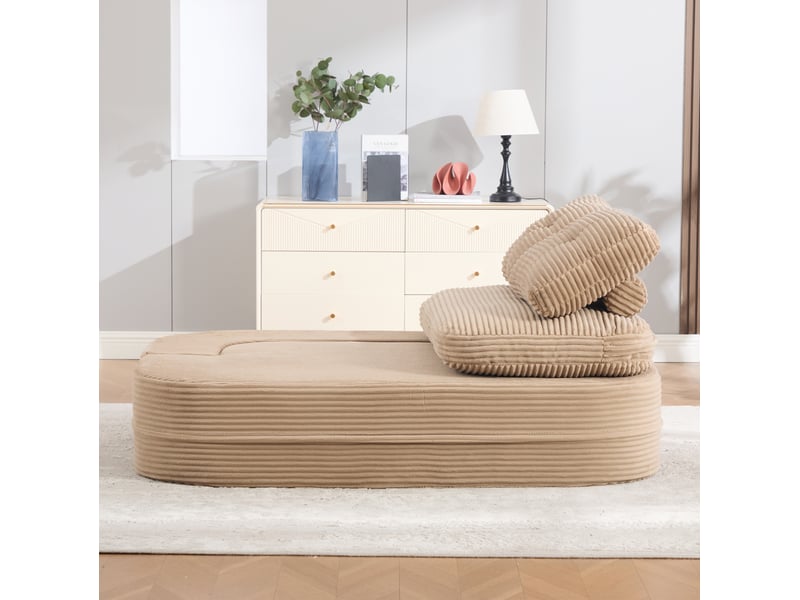 Canapé convertible 2 places avec fonction allongée, porte-gobelets et poches en velours côtelé kaki - Conforama E