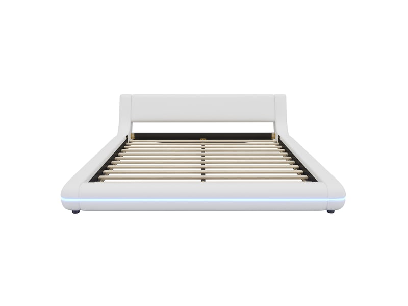  Lit au sol blanc 160x200 cm en similicuir pu avec éclairage led d’ambiance  - Conforama A