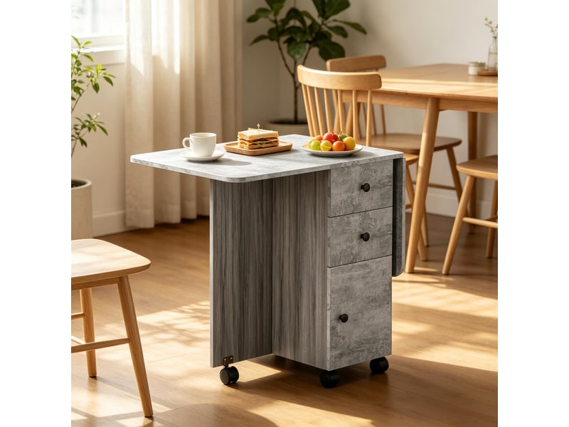  Table de salle à manger pliante 6 places avec tiroirs et roulettes 120×60×76,5 cm grise  - Conforama C