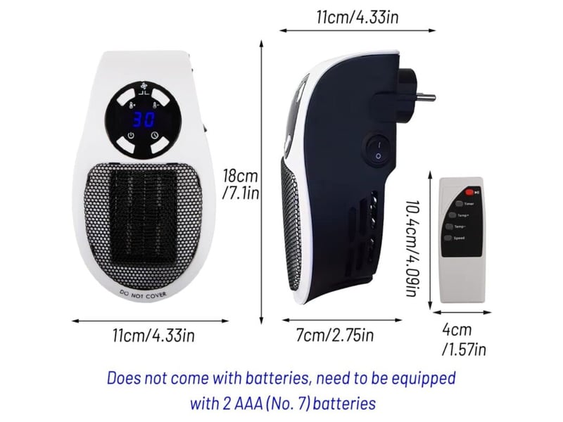  Chauffage prise 500w mural avec télécommande, 2 vitesses, thermostat et minuterie, multicolore PB376158 - Conforama B