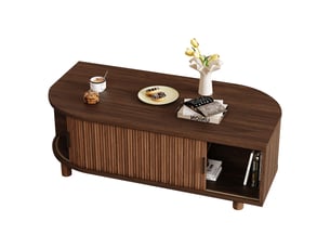 Table basse 100x50x35cm avec 2 portes coulissantes et rangement, pieds en bois, mdf, charge maximale 30kg, effet noyer